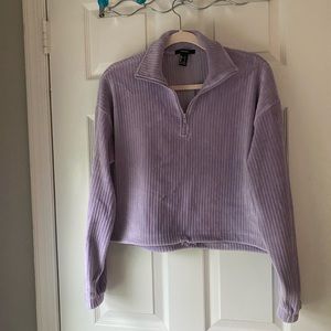 LAVENDER RIBBED CROP HALF ZIP